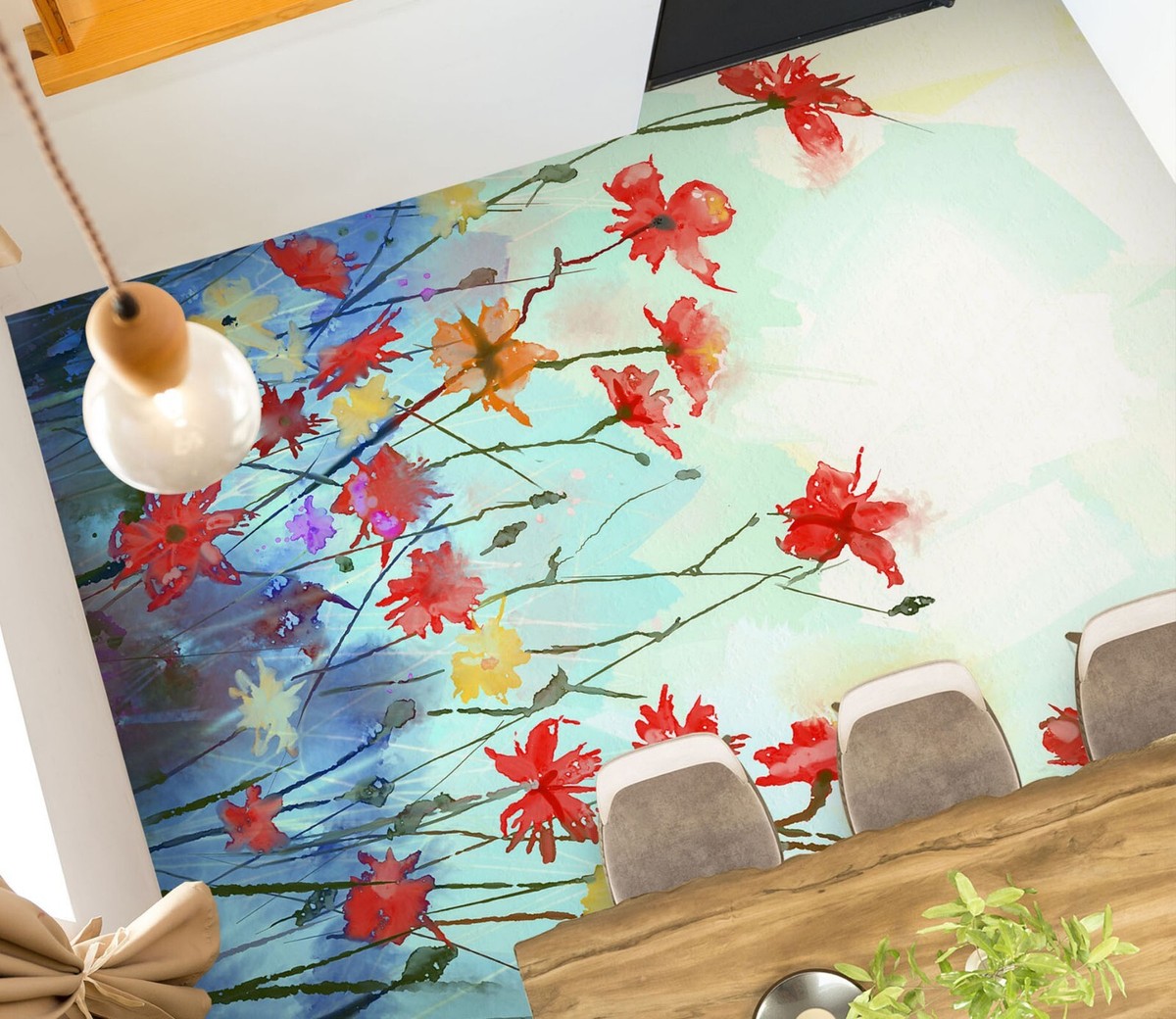 3D Red Flower SKE1188 Floor WallPaper Print Decal Epoxy Floor Deco