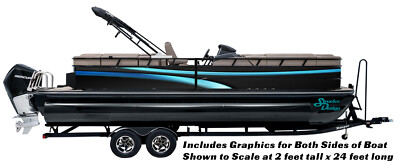 Blue Wave Lines Black Abstract Graphic Kit Decal Fishing Boat Wrap Pontoon Vinyl