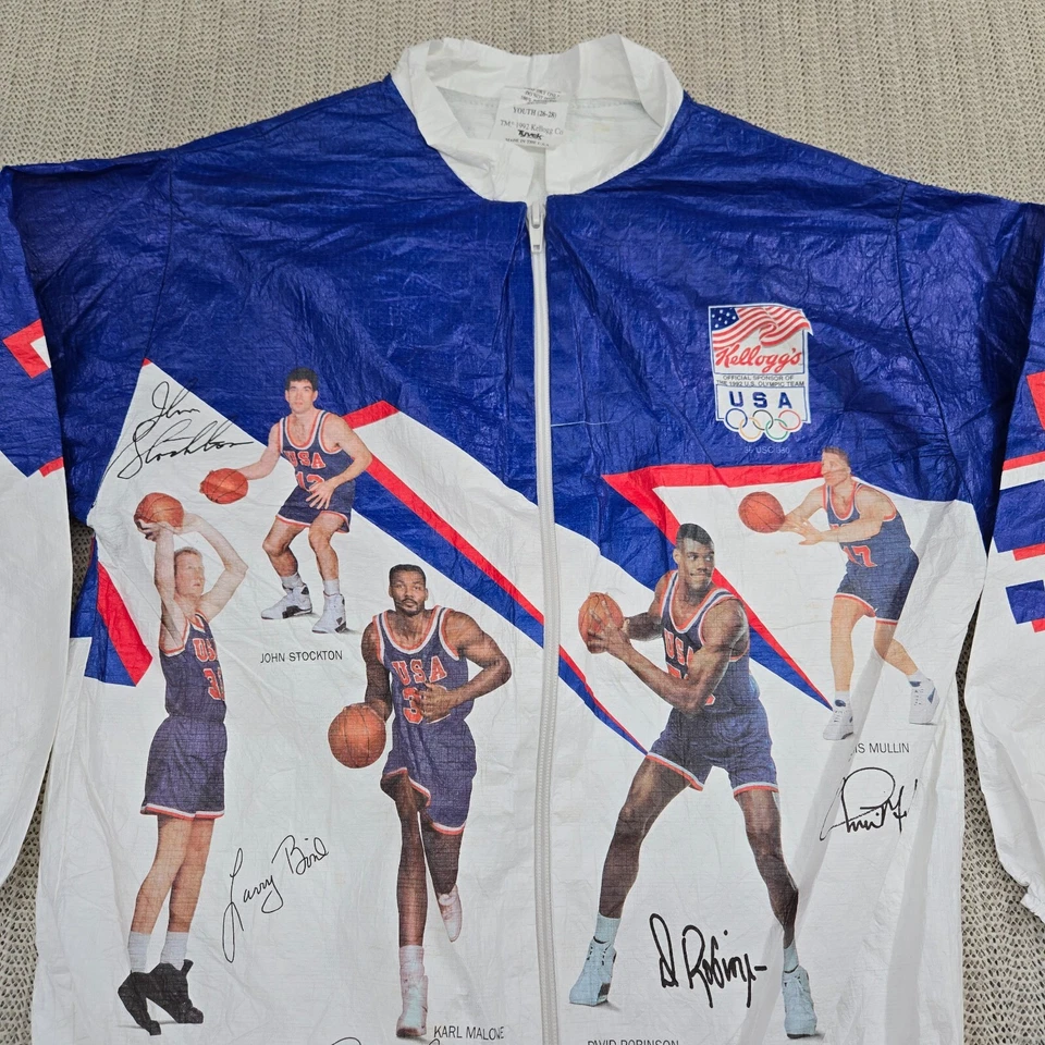 Chaqueta cortavientos de colección Kelloggs 1992 Juegos Olímpicos EE. UU. Dream Team Tyvek juvenil grande Foto 3 de 4