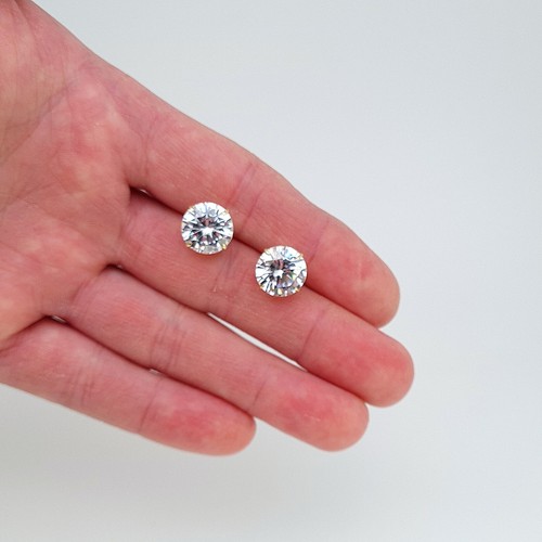 14.00CT Round Simulated Diamond Earrings 14K Solid Yellow Gold Screw-Back 12mm - Picture 4 of 5