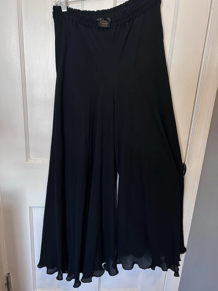 Carter Shibori Women Silk Solid Black Sheer Harem Flowy Pants Like Skirt USA