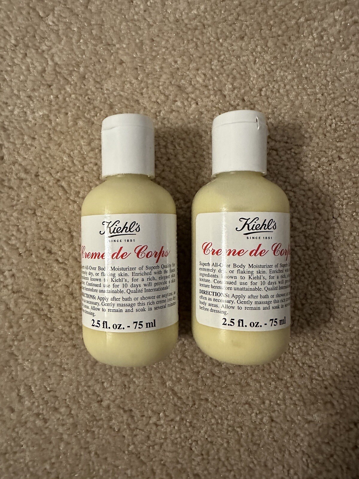 Kiehl's Creme De Corps Body Moisturizer Travel Size 2 * 2.5 oz / 75 ml
