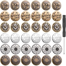 36PCS Instant Jean Button Snap Fasteners Buttons Jeans Replacement Metal