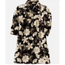 Gap Kids girls black cream corduroy cord floral long sleeve tunic dress XL 12