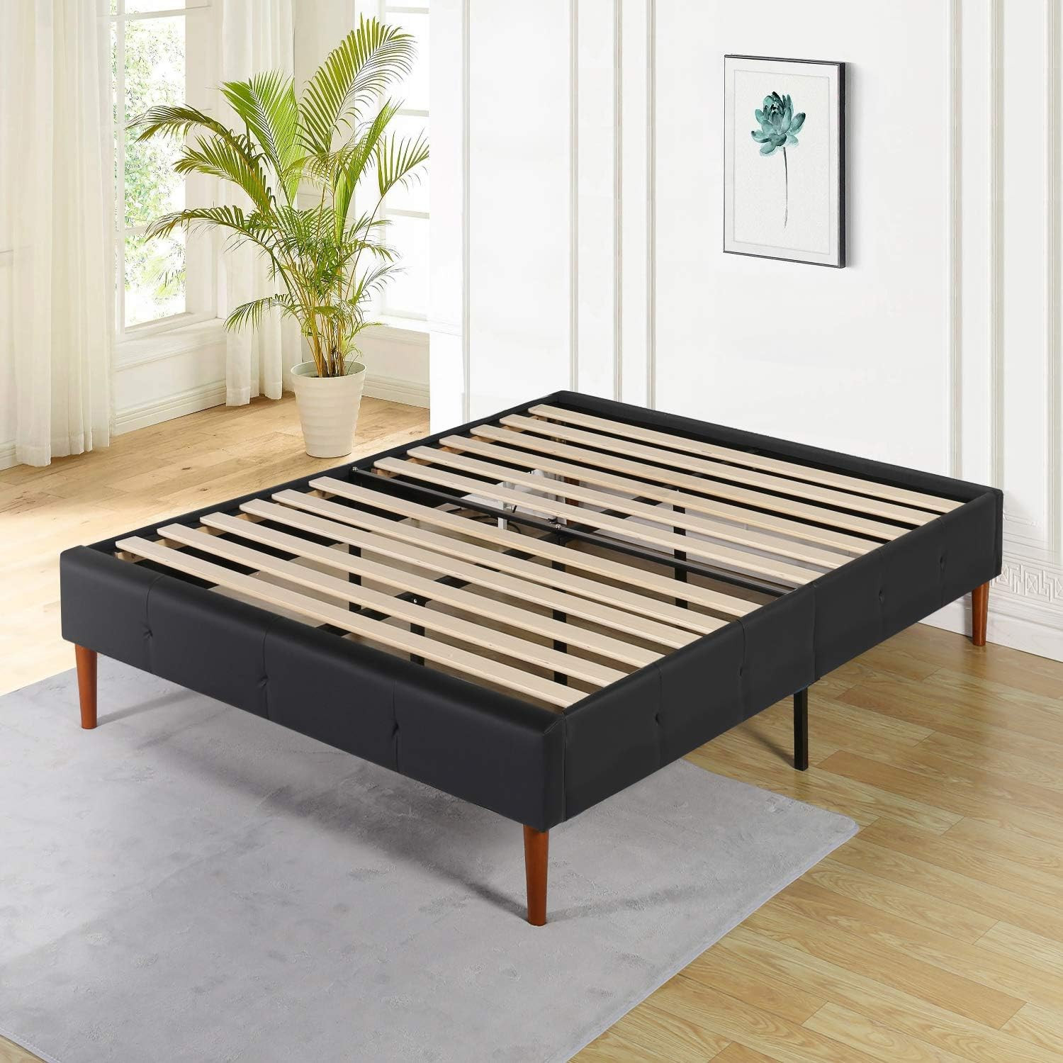 Premium Faux Leather Upholstered Platform Bed Frame/No Box Spring Needed/Mattres