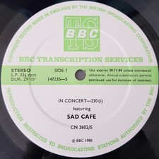Sad Caf� - In Concert-230 LP 1980 BBC Transcription Services VG+/