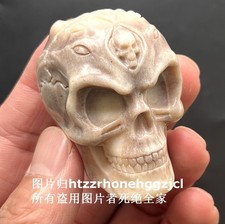 Skull Head Carved in Deer Antler Hand Carving Statue Artwork Netsuke Chain Bead