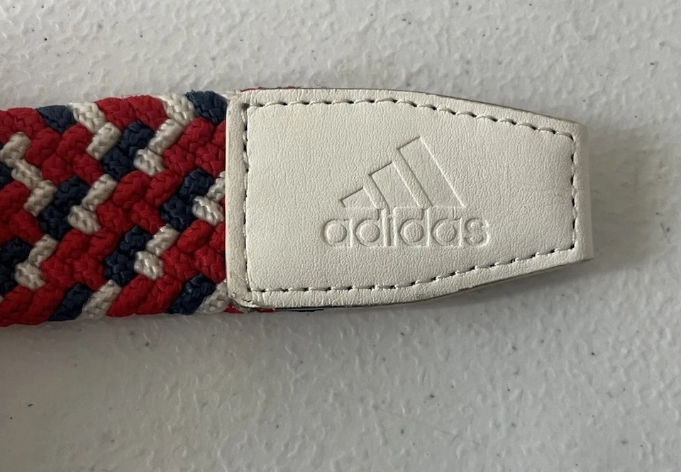Adidas Golf Trenzado Cinturón Tejido Elástico Multicolor Rojo Blanco Azul Para Hombre 32-36” Foto 2 de 2