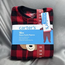 Carter's 18 Month One-Piece Fleece Footie Pajamas Zipper Red Plaid Bear PJ  s NWT