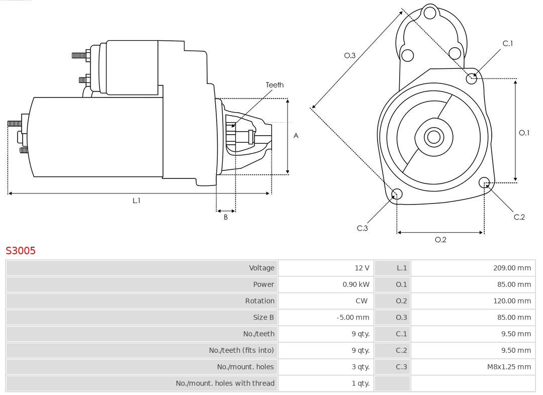 Fits AUTO-STARTER S3005 STARTER 12V 0.9KW - Image 9