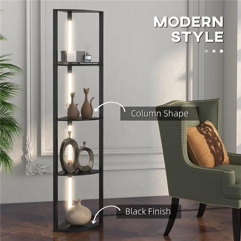 LAMPADA DA TERRA MDF NERA, 4 RIPIANI, LED 3000K, DIMENSIONI 41X29.5X163.5 CM foto 4