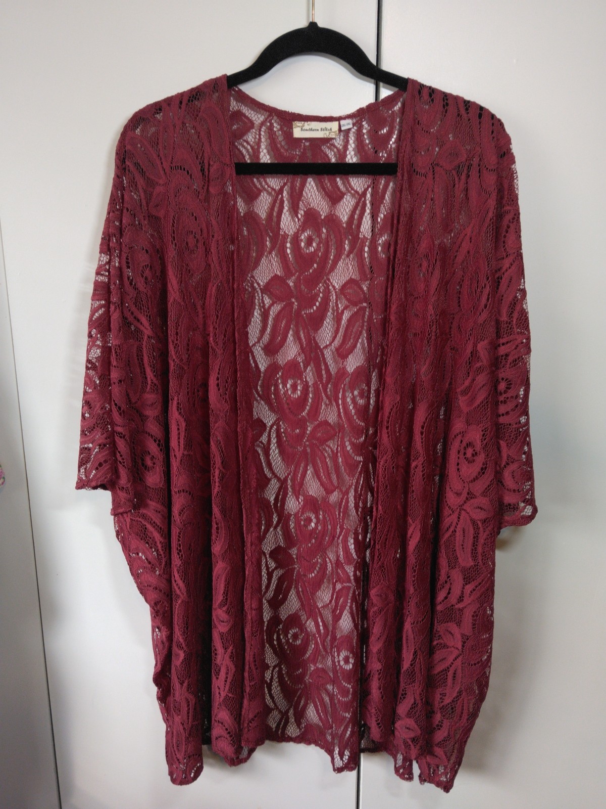 Womens Open Front Lace  Kimomo Duster Plus Size 2x/3x Burgundy Elegant Statement