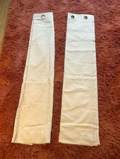 Pair Beige Eyelet Curtain Panels 128 x 147cm Opaque Solid Plain Fabric -