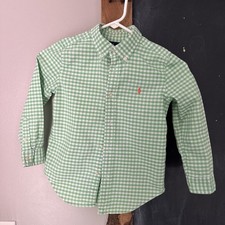 RALPH LAUREN Green White Gingham Check 100 Cotton Shirt 6 Button Up Boys