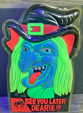 Vintage Halloween Witch Wall Decor 3D Blacklight Vacuform Sign Retro Spooky