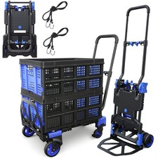2 in 1 Folding Hand Truck with 2 Folding Basket,330lbs Capacity Heavy Duty Ha...