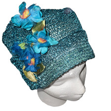 True Vintage 1920s HAT cloche hat WOW flowers turquoise raffia 