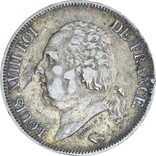 [#847636] Coin, France, Louis XVIII, 5 Francs, 1824, Rouen, EF, Silver, KM:711.2
