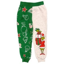 Girls Grinch Green  Gray Color Block Christmas Joggers Sweatpants Small