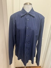 Valentino Roma Navy Blue Shadow Stripe Dress Shirt Slim Fit 16.5 42 Cotton