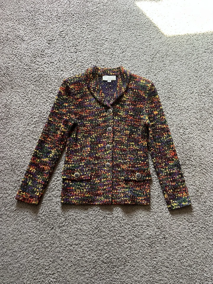 Traje Falda Colección St John Multicolor Boucle Joya Botón Frontal Talla 4 Foto 2 de 4