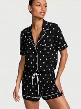 Victoria's Secret SoSoft Modal Short Pajama Set, Prints Solids Black Dots