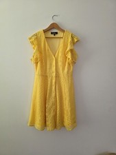 Lulus Lace Ruffle Button Front Vneck Dress Wmens M Preppy Chic Boho Vacay Yellow