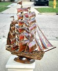 VINTAGE MCM C JERE STYLE MODERNIST TALL SHIP  21" METAL SAILING BOAT SCULPTURE — photo 1