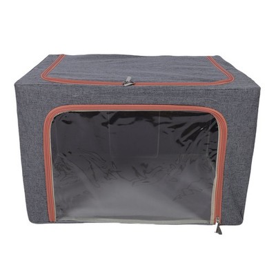 Clothes Storage Bin Metal Frame Foldable Fabric Blanket Storage Container With