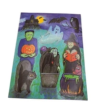 Vintage Gibson Halloween Stickers Witch Frankenstein Dracula Ghost Cat Bat Sheet