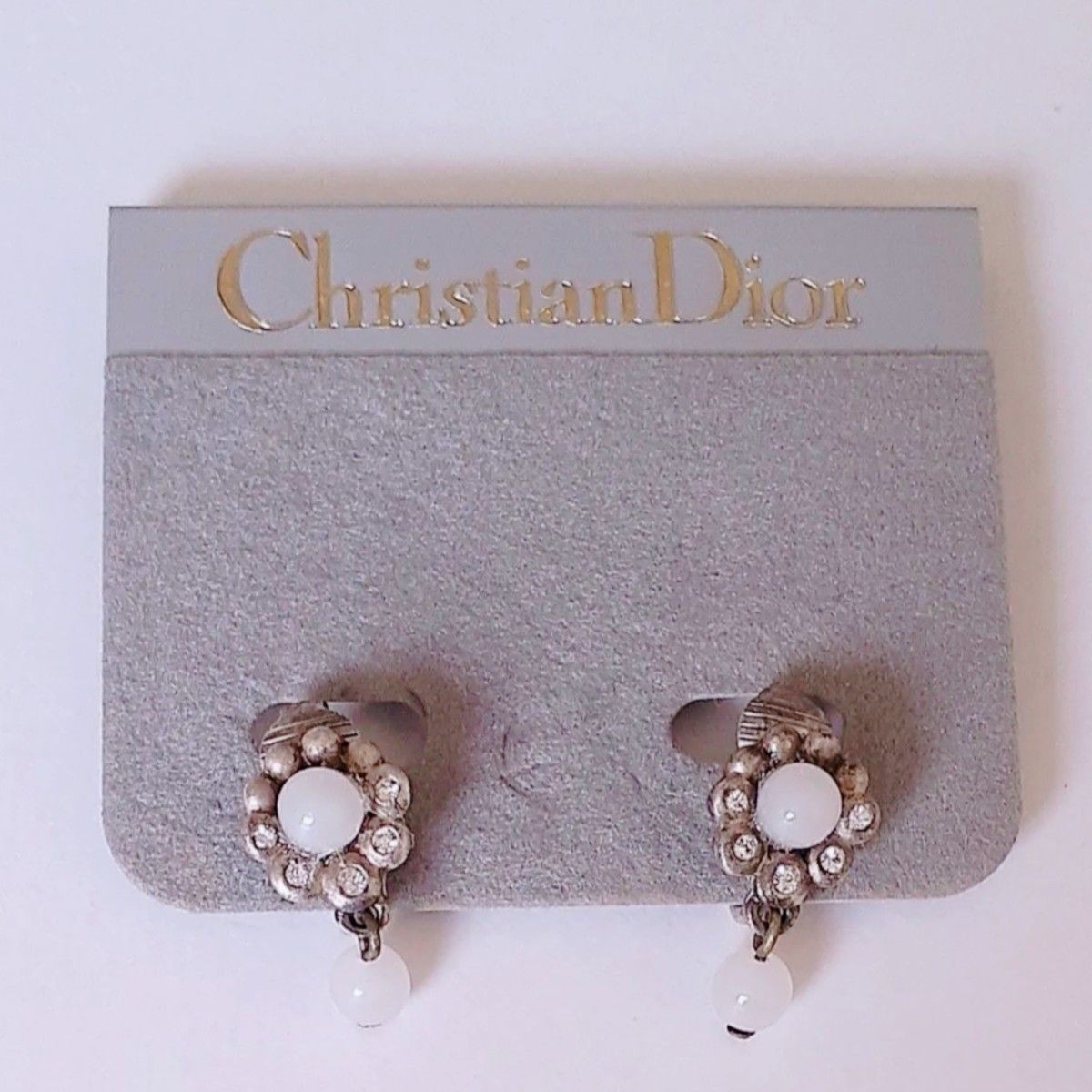Vintage Christian Dior Rhinestone & Pearl Earrings in Excellent Condition