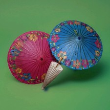 Vintage Hand Painted Japanese Chinese Bamboo Rice Paper Wood Umbrella Parasol 3