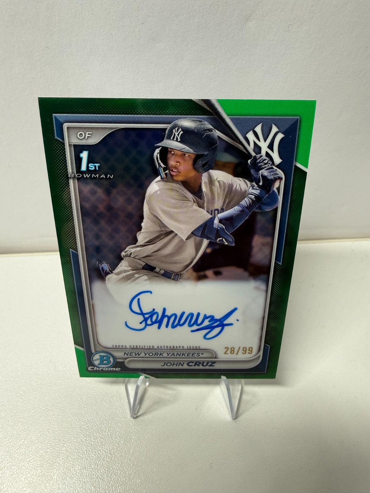 John Cruz 2024 Bowman Chrome 1st Green Refractor Auto /99 #CPA-JCZ Yankees