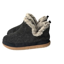 Dearfoams Deluxe Womens Slipper Boots Charcoal Grey Faux Fur Trim Medium 7-8