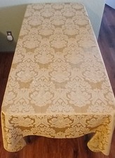 Vintage Damask Tablecloth Gold Rectangular 84" x 68" EXCELLENT CONDITION