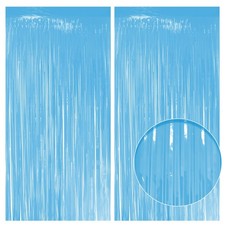 2 Pack Pastel Blue Fringe Backdrop, 3.2x8.2ft Shining Foil Tinsel Curtains, B...