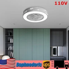 Modern LED Ceiling Fan Light Dimmbale Invisible Blades 3 Wind Speeds Fan Lamp