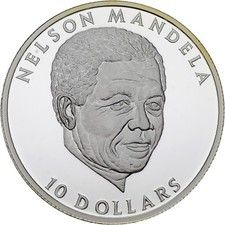PRAGER: Liberia, 10 Dollars 2001, Nelson Mandela, Silber [1286]#k