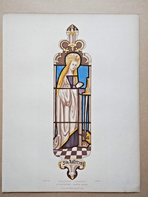 St Catherine Window at Winchester Cathedral - Antique Print - 1844 (Ref B3)