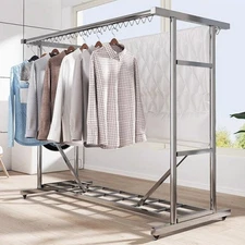 1000 lbs Heavy Duty Garment Rack Clothing Rack Rolling Clothes Rack Adjustable