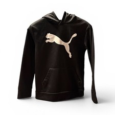 PUMA Boys Black Pullover Hoodie Size M Logo Front Kangaroo Pocket Fleece
