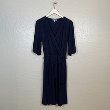 Draper James RSVP Women M Navy Blue Knit Wrap Dress Pockets 3/4 Sleeve Stretch