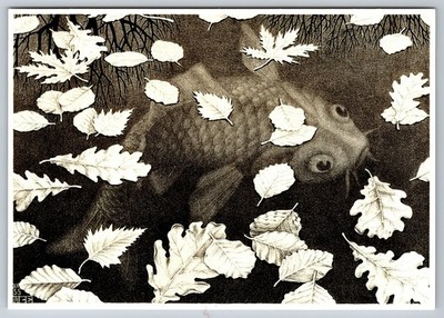 M.C. Escher Three Worlds Continental Postcard by Art Unlimited Unused