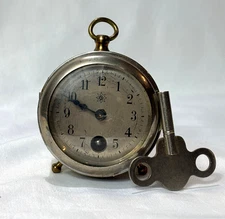 Vtg Junghans Clock Wind Up With Key Peg Leg Hinged Cover Germany