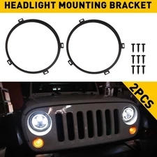 2x 7" Headlight Bracket Mounting Ring Black Round for Wrangler Jeep JK JKU 07-18