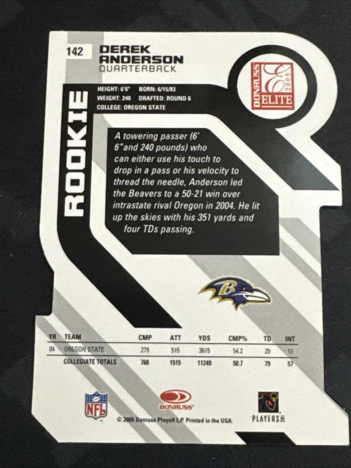 2005 DONRUSS ELITE SSP/ 24 DEREK ANDERSON DIE CUT ROOKIE FOOTBALL CARD. Ravens - Image 3 of 3
