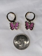 New Super Cute 14k Gold Plated Butterfly Huggies Earrings-Pretty Pink Enamel