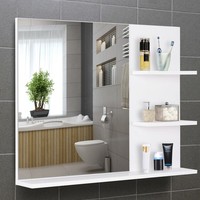 kleankin Badspiegel Mit 3 Ablagen Wandspiegel Spiegelregal Badezimmer MDF