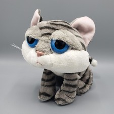 Russ Berrie Plush Cat PEPPER Lil Peepers 8" Grey Tabby Big Blue Eyes 23455 READ