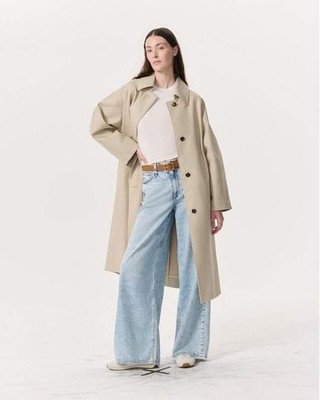 Rag & Bone Henrietta Oversized Italian Cotton Trench Coat In Light Beige Sz XL